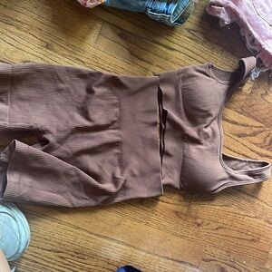 women’s biker short. athletic set. brown